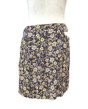 Elodie Womens Straight Skirt Purple Floral Above Knee Belted Metal Ring L New