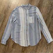 Maeve Anthropologie Shirt Women S Blue White Vertical Striped Button Down