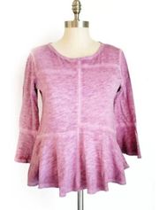 ANTHROPOLOGIE AKEMI + KIN PEPLUM SEAMED TOP PINK OMBRE BELL SLEEVE TOP SZ XXS