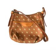 Dooney & Bourke Brown/Pale Yellow Signature Print PVC Tan Leather Small Bag