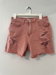 Lauren Conrad's Womens Super High Rise Distressed Denim Shorts Pink