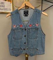 Womens vintage denim button up vest by Solutions size medium