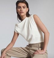 REISS Asymmetrical Silk Short Sleeve Top