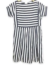 CLAD & CLOTH-Gray & White Striped Midi Dress w/Pockets & Side Zipper, S