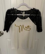 White, Black, and Gold Mrs Short Sleeve Top