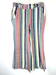 Indigo Rein Pull On Linen Wide Palazzo Crop Pants Colorful Stripe Pocket Women S