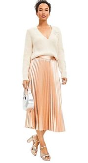 ANN TAYLOR LOFT ROSE GOLD SHIMMERY PLEATED MIDI SKIRT SIZE 10 NWT