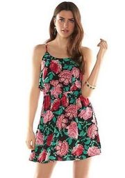 🦋 Elle Black Red Green Pink Floral Rose Tank Top Mini Dress Large