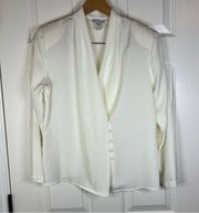 Petite Impressions Criss Cross Button Down VNeck Blouse Size 10