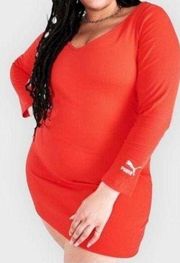 New PUMA Classic Ribbed Bodycon Dress Poppy Red Plus Size 2X