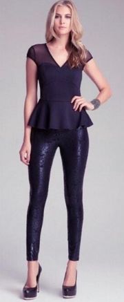 Fantasy Lace Foiled Leggings in Black NWT