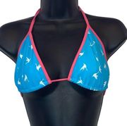 Kirra  Blue String Bikini Top with Birds & Pink