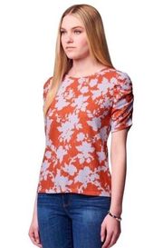 Simply Vera Vera Wang Ruched Elbow Sleeve Floral Tee Shirt Damask Floral Medium