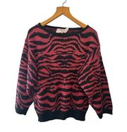 French Connection Vintage Look Red & Black Animal Print Sweater—Size Small