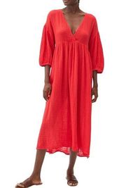 Michael Stars Isabella Empire Waist Midi Dress XS Small Red Salsa