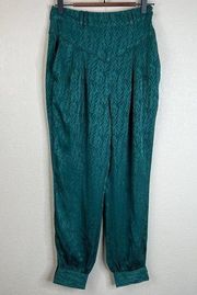 L Academie Womens The Carlotta Pants Pleated Small Button Emerald Green