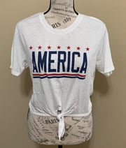 “America” Tie Front White Crop Top