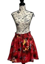 New York & Company Red/blk  Cotton Flowing Floral Knee Length Skirt Size L Y2k