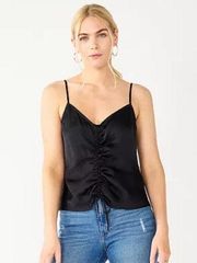 Nine West Ruched Center Satin Tank black Size Small