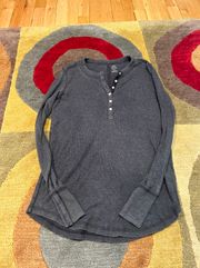 Aerie Real Soft Ribbed Long Sleeve Henley T Shirt Charcoal Grey Size Medium