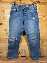 H&M Boyfriend Low Waist Jeans Women's Size 30 Blue Denim Relaxed Fit Distressed