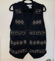 Victoria Jones Vtg 90s  Black and Gold Knit Sweater vest Bling Beaded Sz Medium