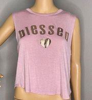 Pink Sleeveless Croptop With Blessed In Rose Gold Size Medium