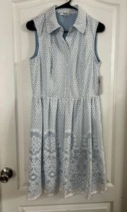 Dress Size 12 White Blue Lace Sleeveless Fit & Flare A-Line 2029