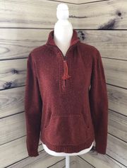 Red Wool Cotton Quarter Zip Sweater