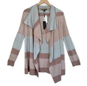 Cable & Gauge Casual Striped Gray and Dusty Rose Open Front Cardigan Small
