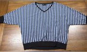 Women's 3/4" Raglan Sleeve V-Neck Sweater in Black/Blue SZ XL