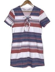 LoveRiche Red White And Blue Lace Up Dress Medium ~