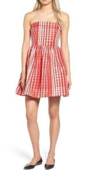 NWT Women's Vineyard Vines Red/White Gingham Fit & Flare Strapless Dress Sz 10