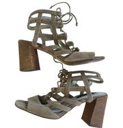 Kensie Heels Womens 8.5 Taupe Suede Open Toe Strappy Gladiator Block Heel Shoes