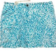 LANDS END Skort Shorts Skirt Size 16 Aqua White Floral Cotton Pockets