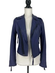 Joie Ailey Leather Moto Jacket in Sergeant Blue