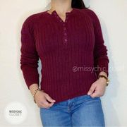 New Direction by One Step Up Vintage Henley Ribbed Pullover Sweater