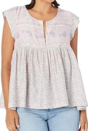 NWT LUCKY BRAND Printed Flutter-Sleeve Top, Lilac