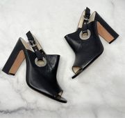 Etienne Aigner Kierra 100% Leather Peep Toe Harness Block Heel Ankle Booties 8