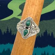 Genuine Malachite Vintage Style Ring - Sz 7