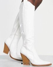 Cowgirl Western Style Knee Boots in White Croc