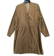 Poetry Dress Womens 12 Brown Corduroy Fine Wale Button Through V Neck Cottage