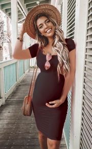 Black Maternity Short Sleeve Cuff Sleeve Ruched Bodycon Dress