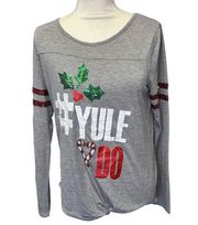 NWT Christmas Shirt Womens Size S Gray Sequined Long Sleeve T-Shirt #Yule Do