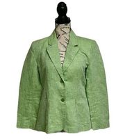 Chadwick’s Womens Linen Blend Green White Harringbone Blazer Jacket Classic 4P