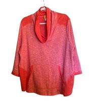 Ruby Rd Womens Plus Size 1X Coral Marled Cowl Neck Pullover Sweatshirt Blouse