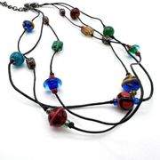 Chico’s black corded and colorful beaded layered necklace murano art glass style