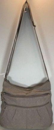 Travelon Crossbody Bag Taupe Nylon Expandable Multi-Zip Organizer Purse