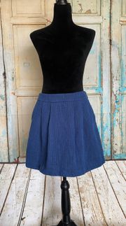 Women Pleated Blue A-Line Tweed Mini Skirt Lined Size 10