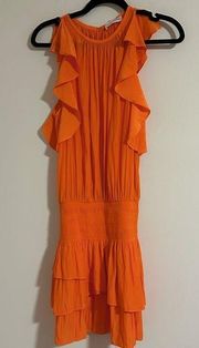 Ramy Brook New York Paris sleeveless flutter drop waist orange dress